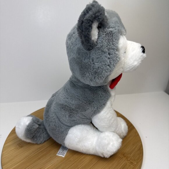 Fao Schwarz Husky 12" Stuffed Animal Plush Christmas Red Bow NEW - Picture 4 of 8